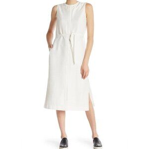 THEORY Off-White Stripe Midi Shirt Dress Size 4 Tie Waist Sleeveless Lined